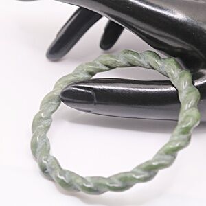 Antique Twisted Jade Celadon Nephrite Hetian Jade Carved Bangle Bracelet